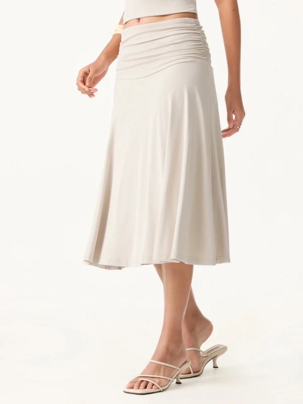 OGL Eco-SkinKiss Cream A-Line Midi Skirt - Picture 2 of 3